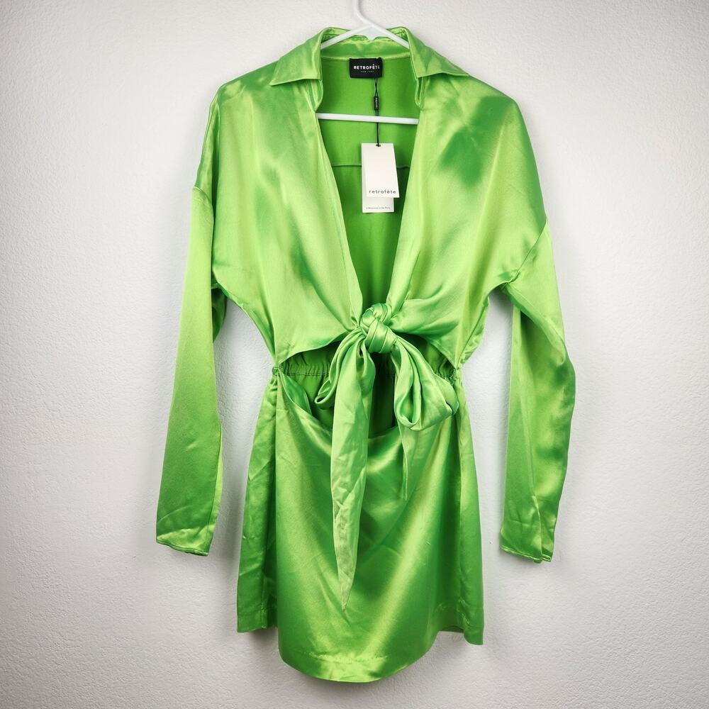 Retrofete Olinda Mini Dress in Lime Punch Green Small? NWT Sample Long Sleeve